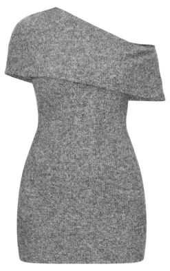 Charcoal Brushed Rib Asymmetric Bodycon Dress