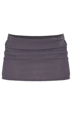 Charcoal Brushed Rib Low Waist Micro Mini Skirt