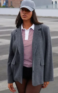 Charcoal Brushed Wool Look Tailored Blazer