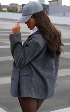 Charcoal Brushed Wool Look Tailored Blazer