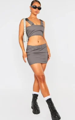 Charcoal Cargo Cut Out Buckle Detail Bodycon Dress