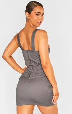 Charcoal Cargo Cut Out Buckle Detail Bodycon Dress