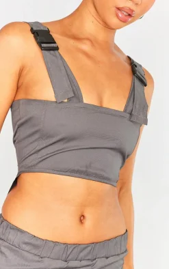 Charcoal Cargo Cut Out Buckle Detail Bodycon Dress