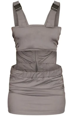 Charcoal Cargo Cut Out Buckle Detail Bodycon Dress