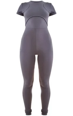 Charcoal Contour Jersey Racer Panel Short Sleeve Jumpsuit