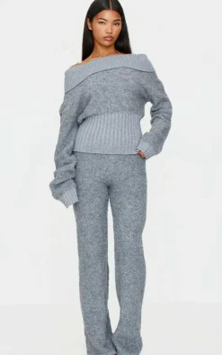 Charcoal Contrast Textured Knit Pants