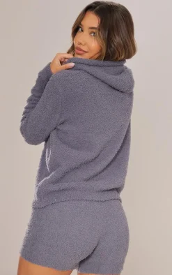 Charcoal Cosy Long Sleeve Zip Up Hooded Pajama Top