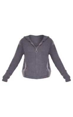 Charcoal Cosy Long Sleeve Zip Up Hooded Pajama Top