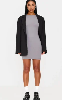 Charcoal Cotton Tie Scoop Back Mini Dress