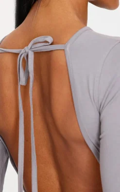 Charcoal Cotton Tie Scoop Back Mini Dress