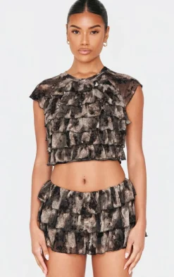 Charcoal Devore Mesh Ruffle Bloomer Shorts