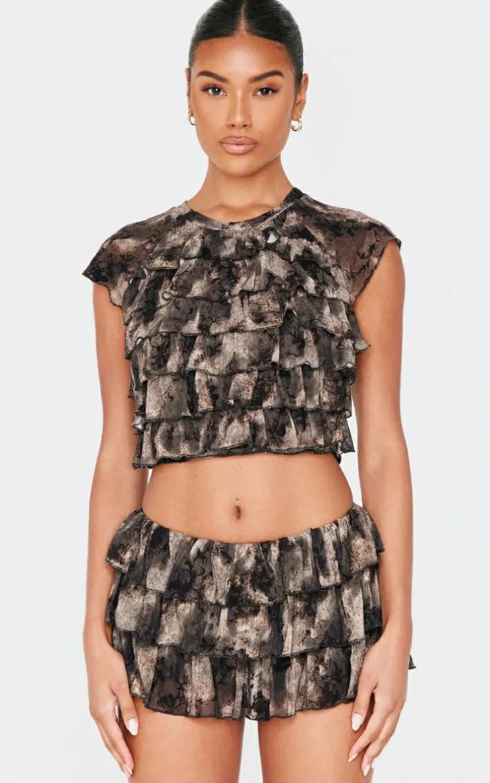 Charcoal Devore Mesh Ruffle Bloomer Shorts