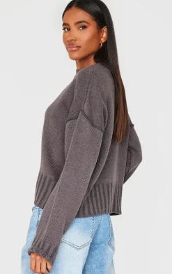 Charcoal Exposed Seam Chunky Knit Oversized Sweater