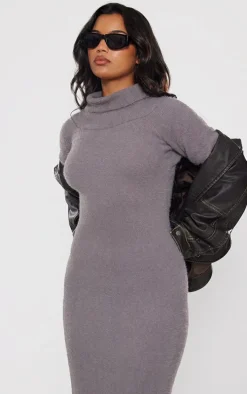 Charcoal Eyelash Knit Split Maxi Dress