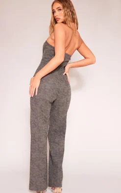 Charcoal Faux Leather Zip Detail Wide Leg Jumpsuit