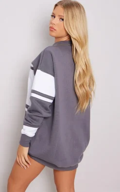 Charcoal Graphic Contrast Stripe Sweater Dress