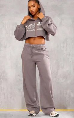 Charcoal Graphic Oversized Cropped Zip Hoodie