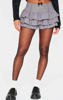 Charcoal Grey Bow Detail Tailored Frilly Bloomers