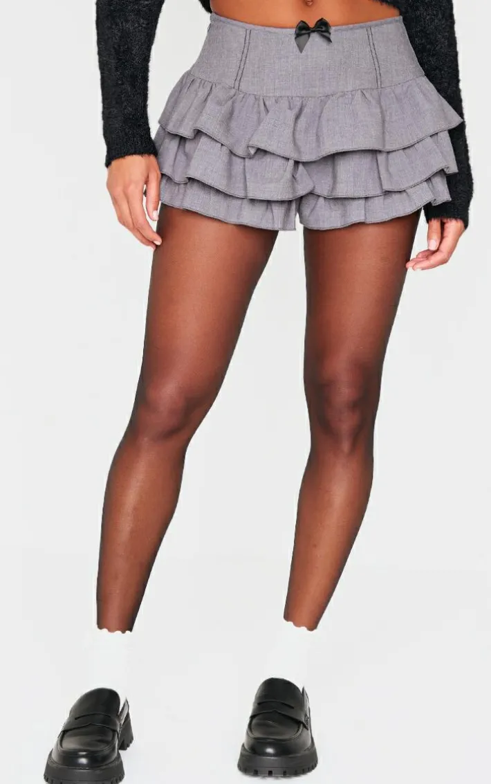 Charcoal Grey Bow Detail Tailored Frilly Bloomers
