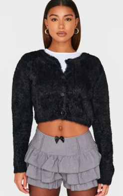 Charcoal Grey Bow Detail Tailored Frilly Bloomers