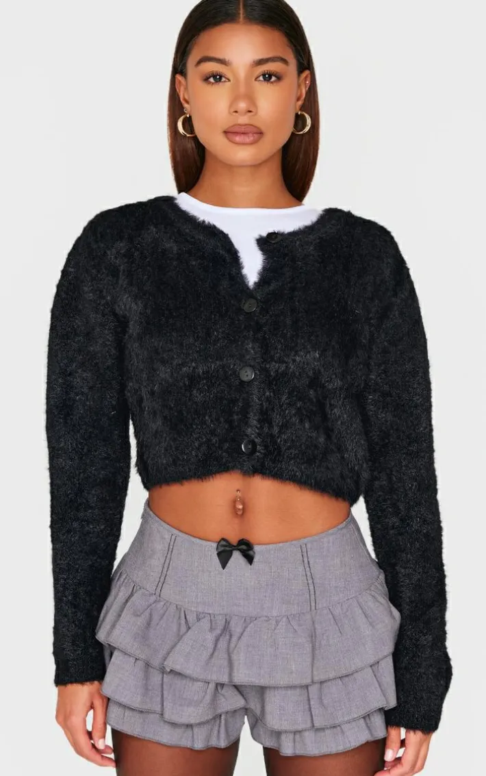 Charcoal Grey Bow Detail Tailored Frilly Bloomers