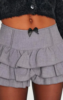 Charcoal Grey Bow Detail Tailored Frilly Bloomers