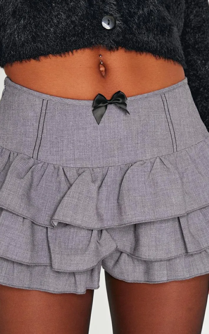 Charcoal Grey Bow Detail Tailored Frilly Bloomers