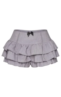 Charcoal Grey Bow Detail Tailored Frilly Bloomers