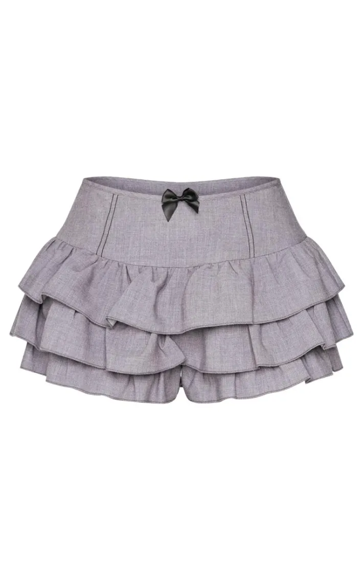 Charcoal Grey Bow Detail Tailored Frilly Bloomers