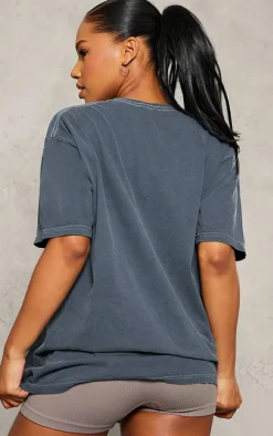 Charcoal Grey Club Sports Graphic Oversized T Shirt