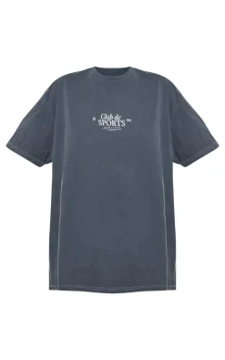 Charcoal Grey Club Sports Graphic Oversized T Shirt