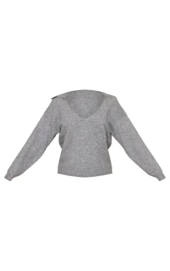 Charcoal Grey Luxe Knit Open Back Oversized Sweater