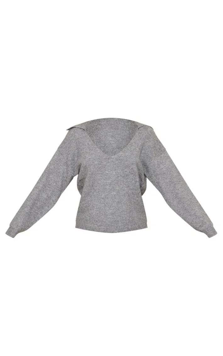 Charcoal Grey Luxe Knit Open Back Oversized Sweater