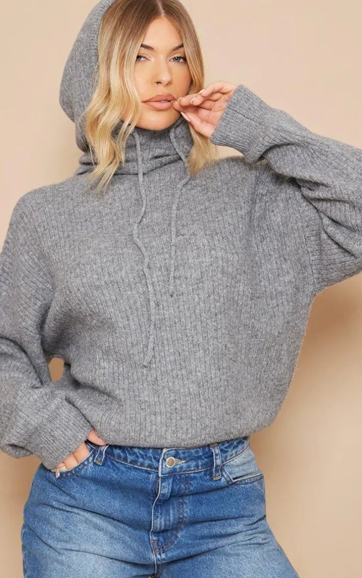 Charcoal Grey Luxe Knit Sweater & Hood