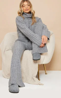 Charcoal Grey Luxe Knit Wide Rib Cross Back Crop Sweater