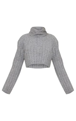 Charcoal Grey Luxe Knit Wide Rib Cross Back Crop Sweater