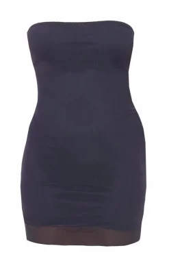 Charcoal Grey Mesh Lettuce Hem Bandeau Bodycon Dress