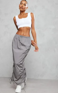 Charcoal Grey Parachute Tie Waist Midaxi Skirt