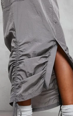 Charcoal Grey Parachute Tie Waist Midaxi Skirt