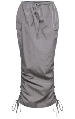 Charcoal Grey Parachute Tie Waist Midaxi Skirt