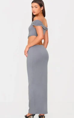 Charcoal Grey Soft Touch Bardot Cut Out Maxi Dress