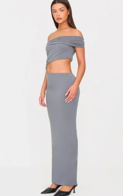 Charcoal Grey Soft Touch Bardot Cut Out Maxi Dress