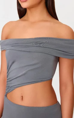 Charcoal Grey Soft Touch Bardot Cut Out Maxi Dress