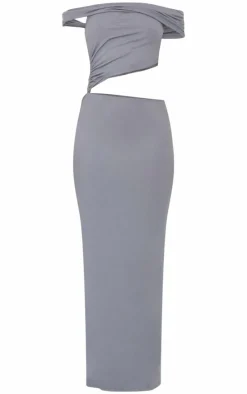 Charcoal Grey Soft Touch Bardot Cut Out Maxi Dress