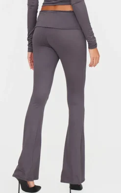 Charcoal Grey Soft Touch Fold Over Skinny Flares