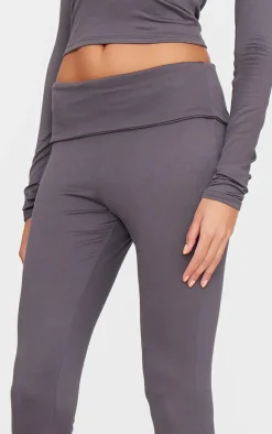 Charcoal Grey Soft Touch Fold Over Skinny Flares