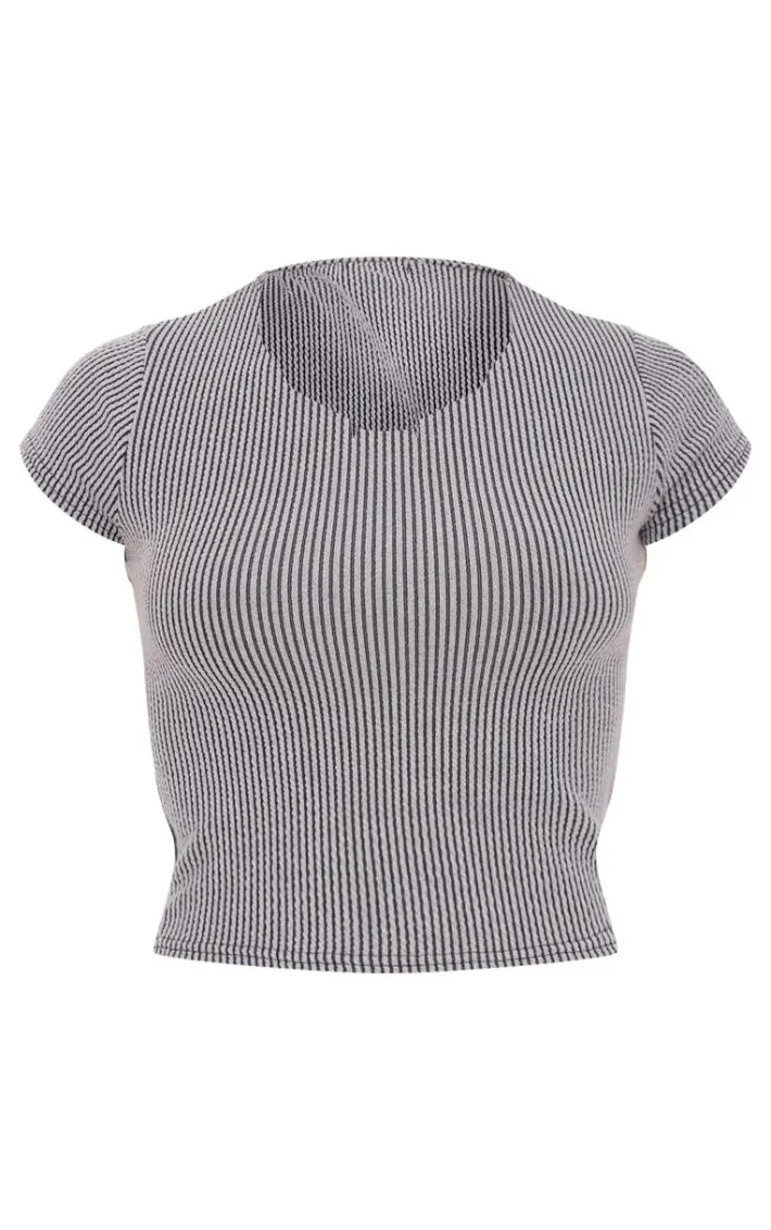 Charcoal Grey Two Tone Crinkle Rib Foldover Skinny Flared Pants