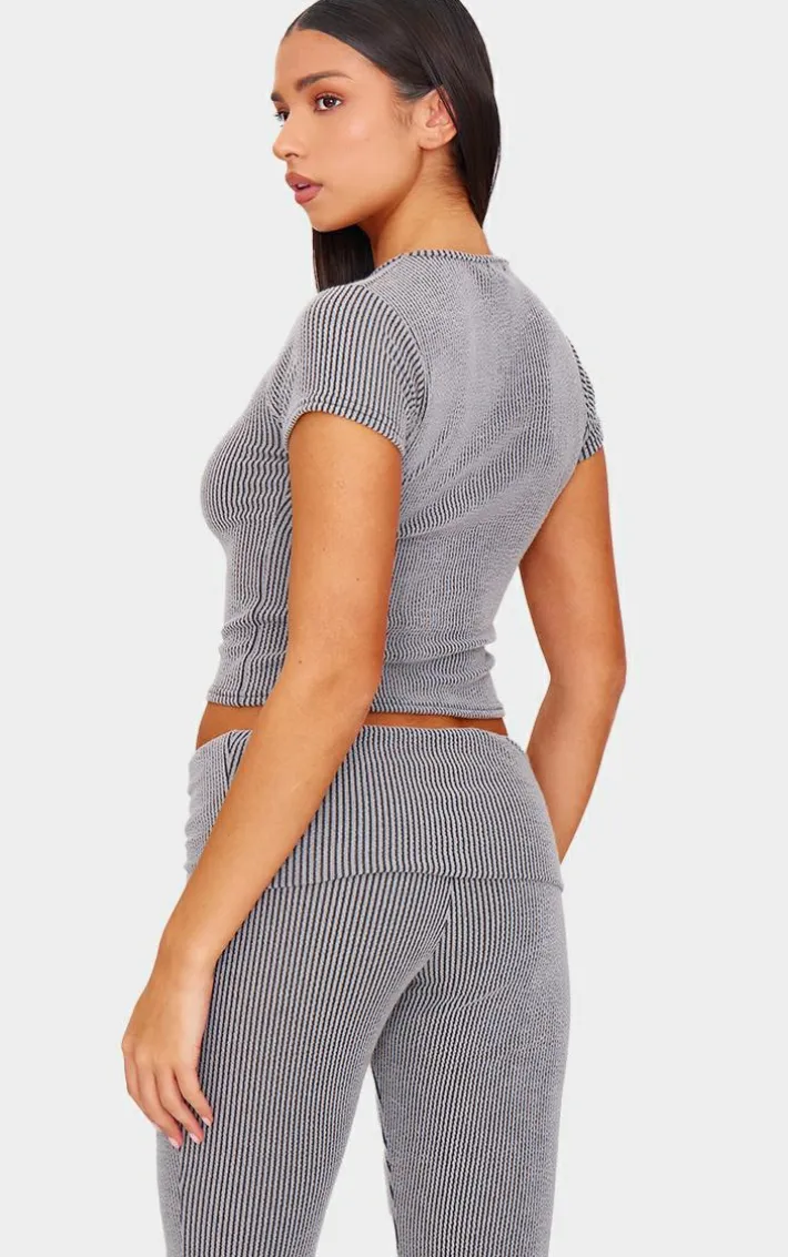 Charcoal Grey Two Tone Crinkle Rib T-shirt