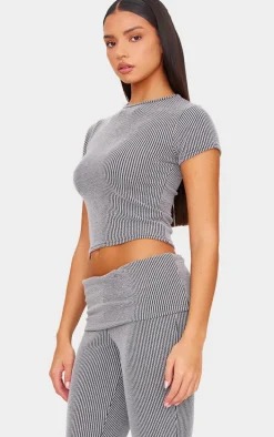 Charcoal Grey Two Tone Crinkle Rib T-shirt