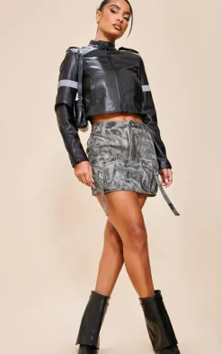 Charcoal Grey Vintage Wash Cargo Micro Mini Skirt